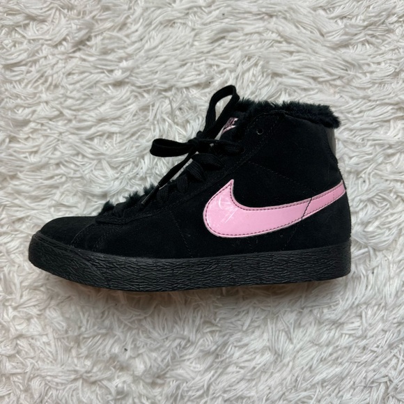 Black Nike High Tops | Pink Swoosh | Fuzzy Fur Inside Slipper - Picture 8 of 12